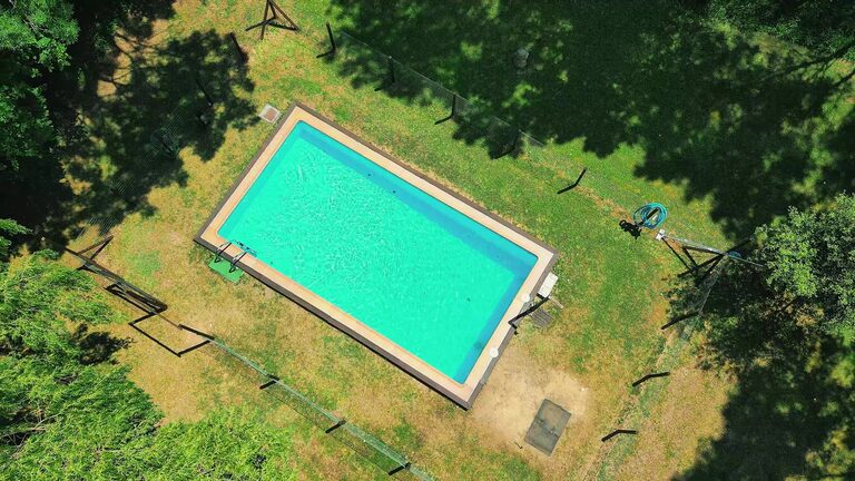 Piscina exterior de Mas Vilarmau amb entorn boscós al Montseny